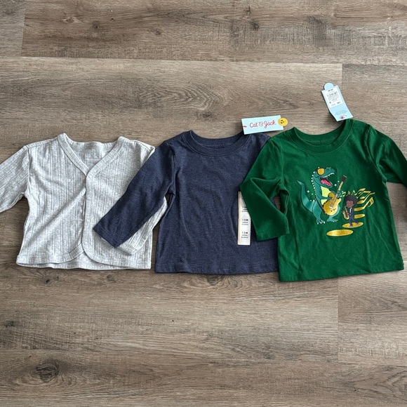 Cat & Jack Kids Long Sleeve Tee Trio - Gray, Navy, Green - Picture 1 of 5